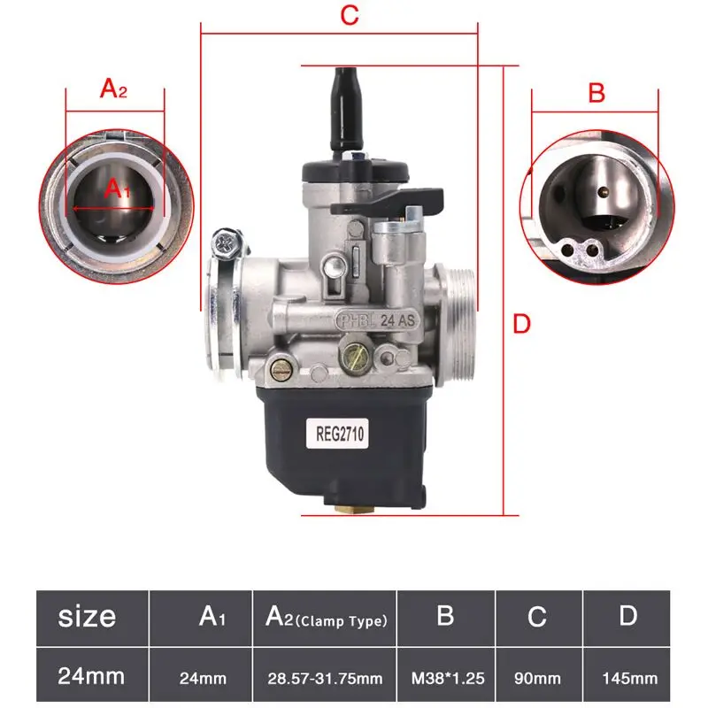 ZSDTRP Universal 24mm Motorcycle Carburetor Dellorto PHBL 24AS 4T(A) R2710 For 4 Stroke 50cc 100cc 125cc Moto