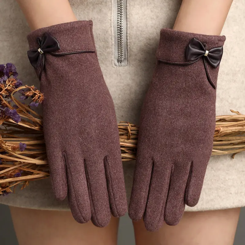 Gants de cyclisme coupe-vent pour femme, écran tactile, plus velours à l'intérieur, épais, mignon, joli nœud papillon, élasticité élégante, doux, garder au chaud, nouveau