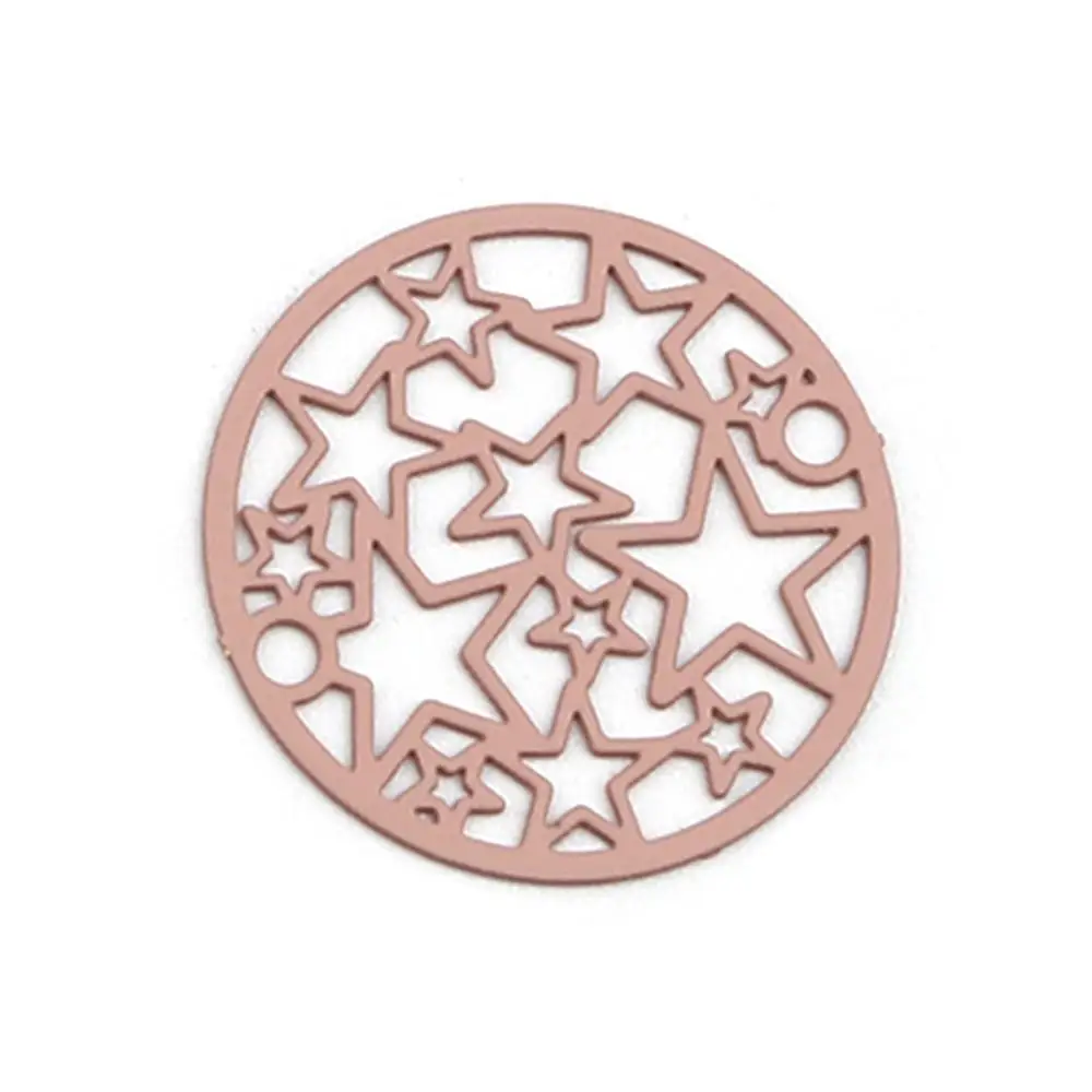 DoreenBeads Fashion Copper Filigree Stamping Connectors Round Pale Pinkish Colorful Pentagram Star Charms 20mm Dia., 10 PCs