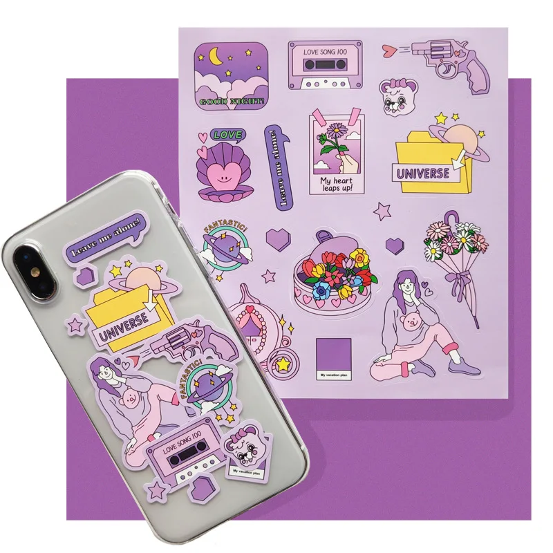 Cartoon Creative Purple Cute Stickers PVC Waterproof Graffiti Collage Mobile Phone Suitcase Stationery DIY Decorative Sticker