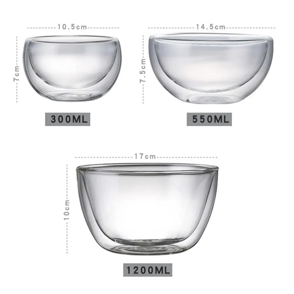 Double Layer Heat-resistant High Borosilicate Glass Bowl Salad Bowl Microwave Tableware Ice Cream Heatproof Salad Dinnerware