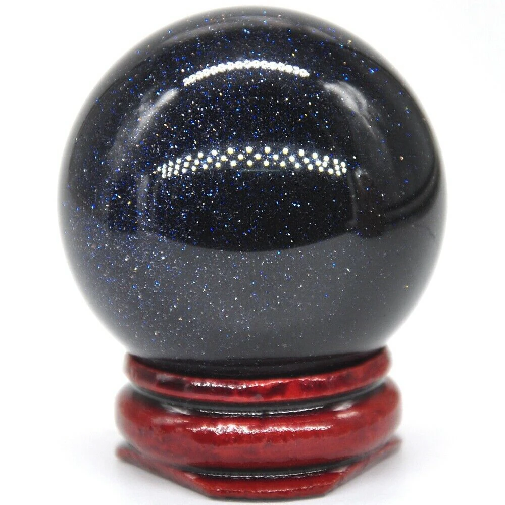 

40mm Blue Goldstone Sand Crystal Shpere Healing Reiki Gemstone Massage Ball Decoration With Stand