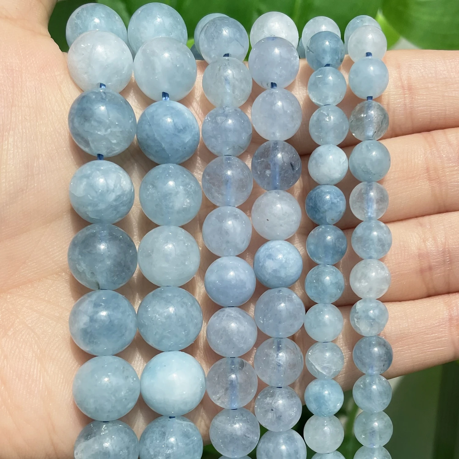 Natural Stone Bead Blue Aquamarines Jades Round Loose Beads for Jewelry Making Needlework DIY Bracelet Accessories 15'' 6 8 10mm