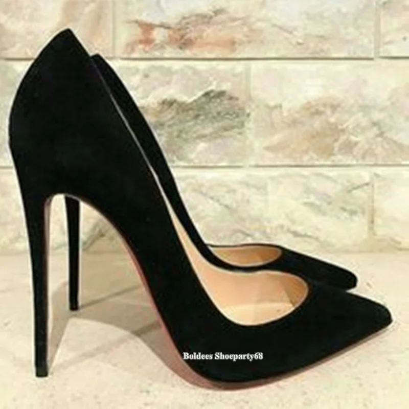 New Women Pumps Shipskin Leather Sexy 12cm Heeled Stilettos High Heels Pointed Toe Red Black Women Slip On Party Dress Shoes 46