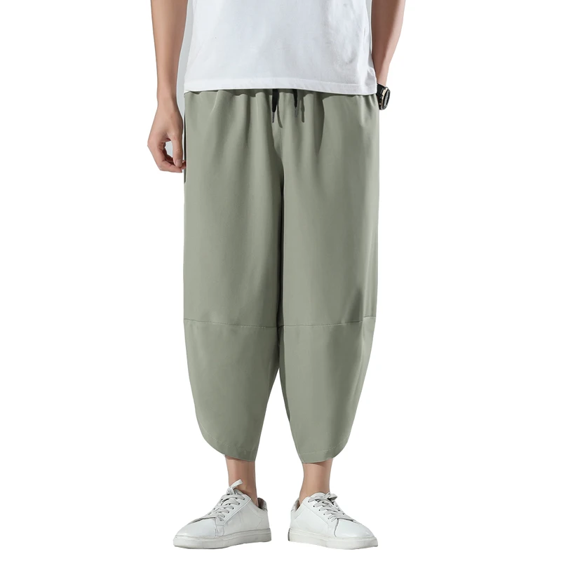 Pantalones bombachos sueltos y finos de talla grande para hombre, ropa de calle japonesa, pantalones deportivos recortados, bombachos Harajuku, primavera y verano, 2021