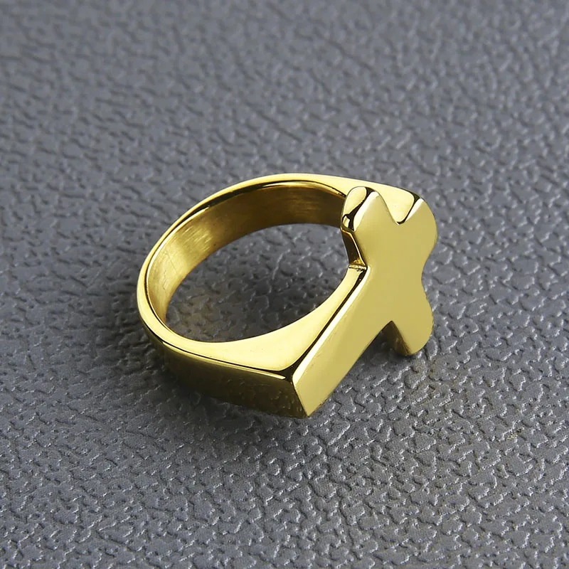 Valily Jewelry Mens Ring Simple Cross Ring Stainless Steel Fashion Finger Band Classic Cross Rings Women Black Rings anillos hom