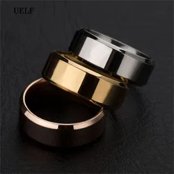 Uelf Simple Design 8MM Wide Stainless Steel Rings Trendy Rose Gold/Silver/Gold Color Wedding Ring Jewelry For Women Men