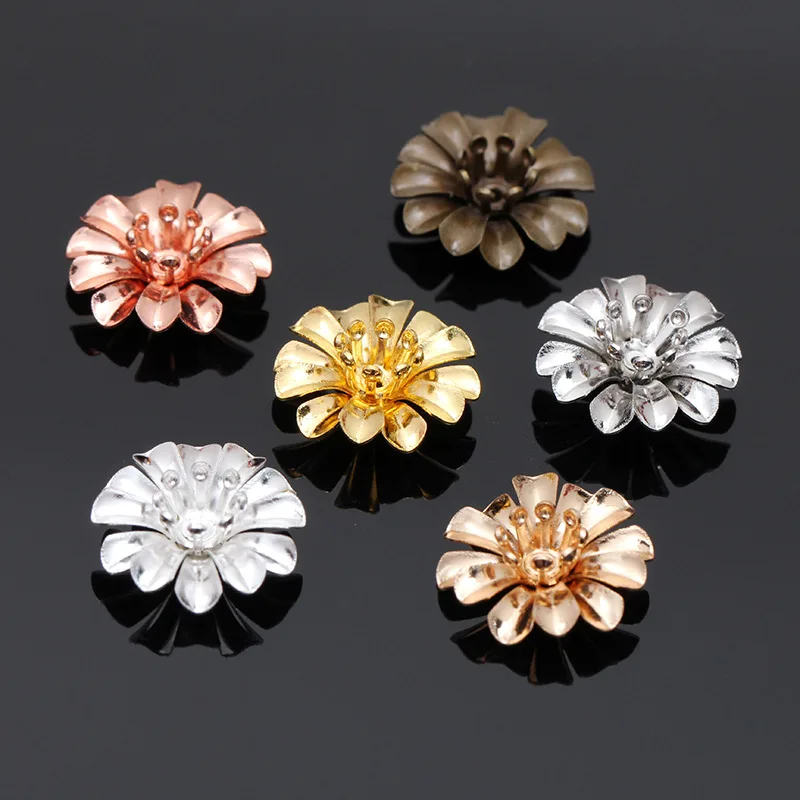 Mibrow New 20pcs/lot 6 Colors 14*5mm Copper Flower Bead Caps Flower Filigree Loose Spacer Beads End Caps For DIY Jewelry Making