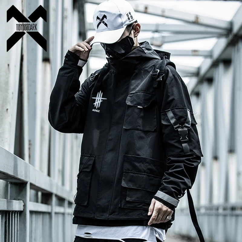 11 BYBB'S DARK 2021 Tactics Jackets Black Cargo Windbreaker Streetwear Multi-pocket Hoody Jacket Fashion Autumn Coats Male GB137