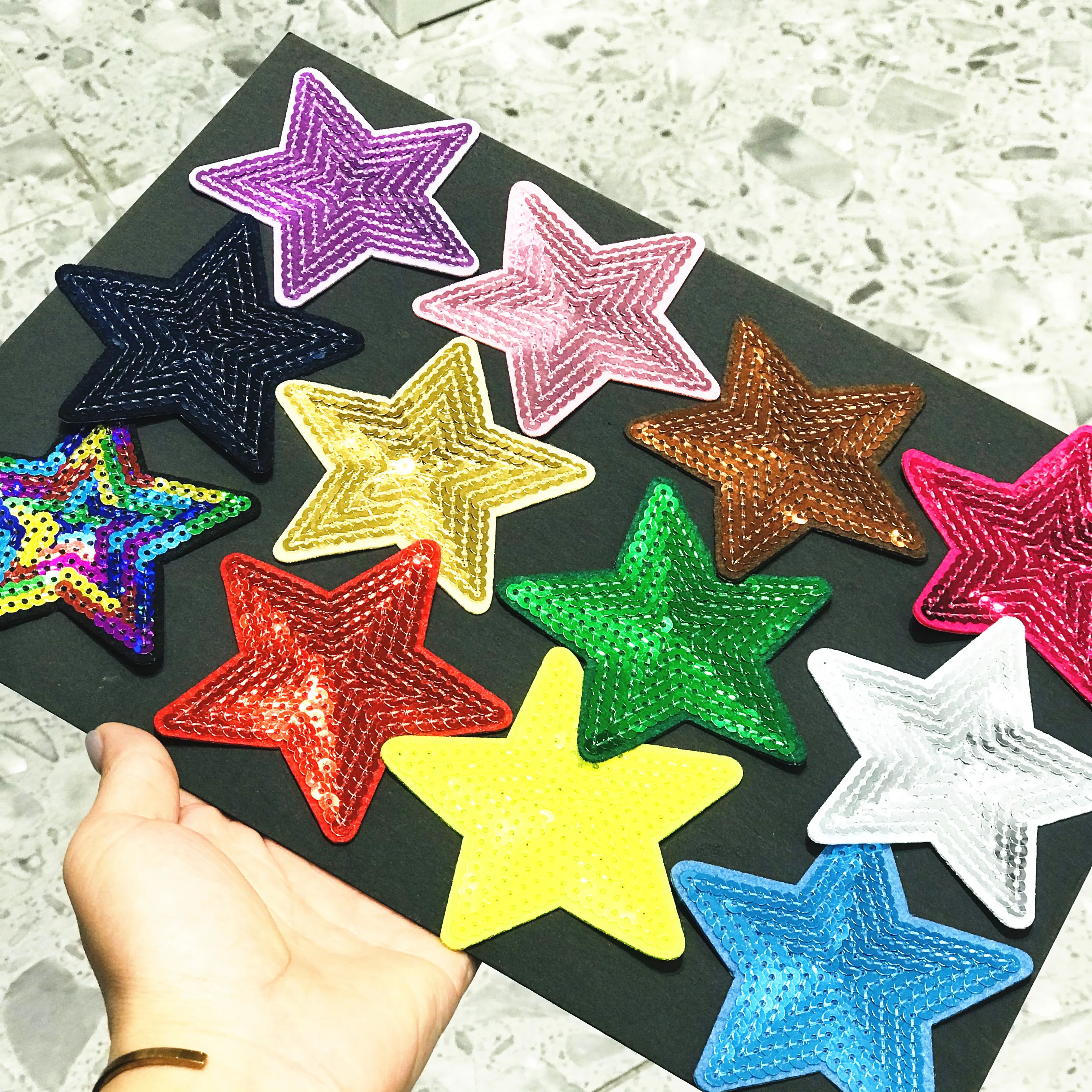 1Pcs Sequined Shiny Star Colorful Patch Glitter Stars Stickers DIY Fabric Appliques Embroidered Iron On Coats Jeans Pants Badge