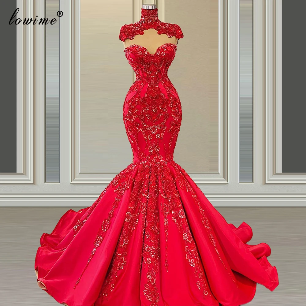 

Dubai Red Mermaid Wedding Dresses Sweetheart Sleeveless Brides Dresses Elegant Wedding Gowns Customize robe de soirée de mariage