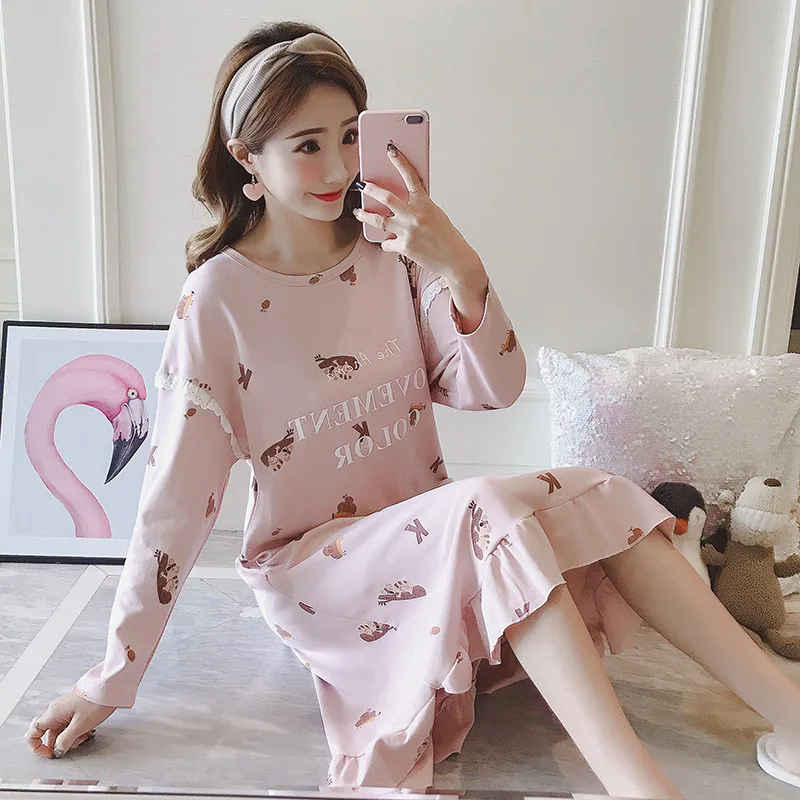 

Female autumn cotton new casual long-sleeved large size pajamas cartoon long home service spring and autumn can be worn