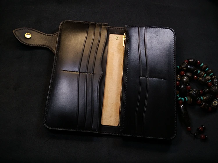 Handmade Wallets Carving Stone Lion Purses Men Long Clutch Vegetable Tanned Leather Wallet Card Holder