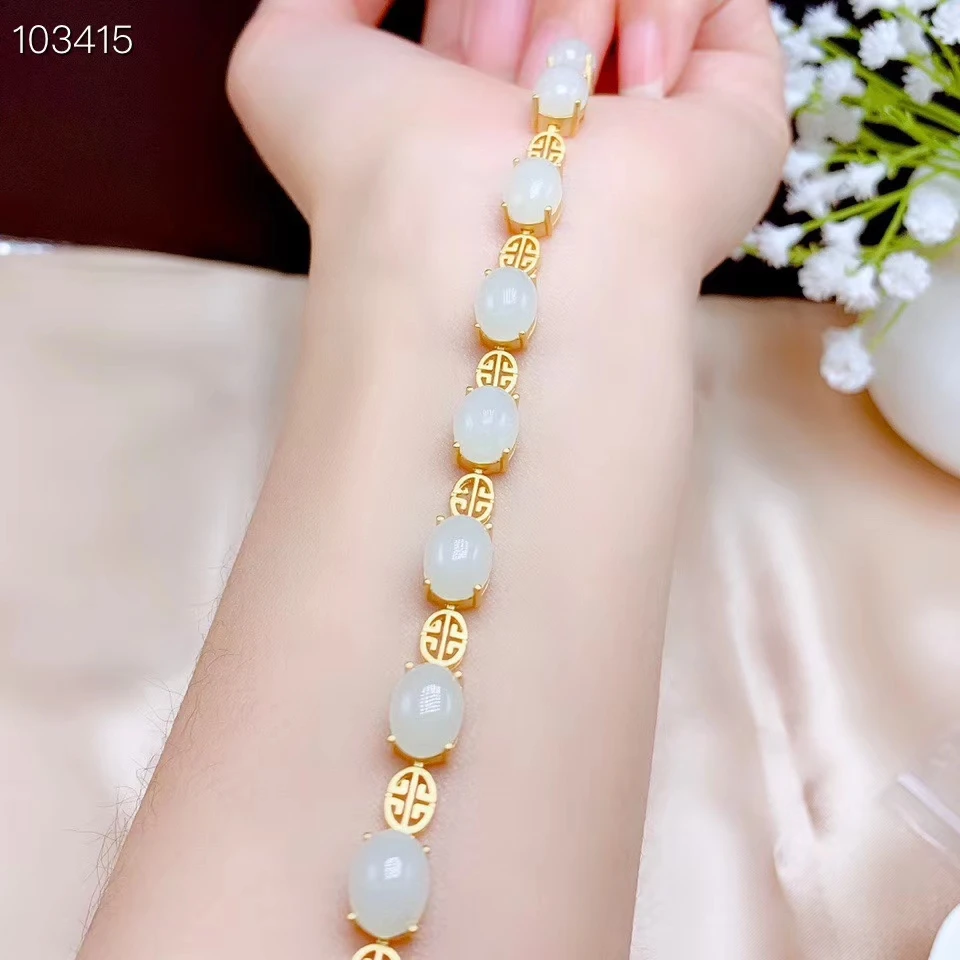 KJJEAXCMY Fine Jewelry 925 Sterling Silver inlaid white jade women hand bracelet popular support detection