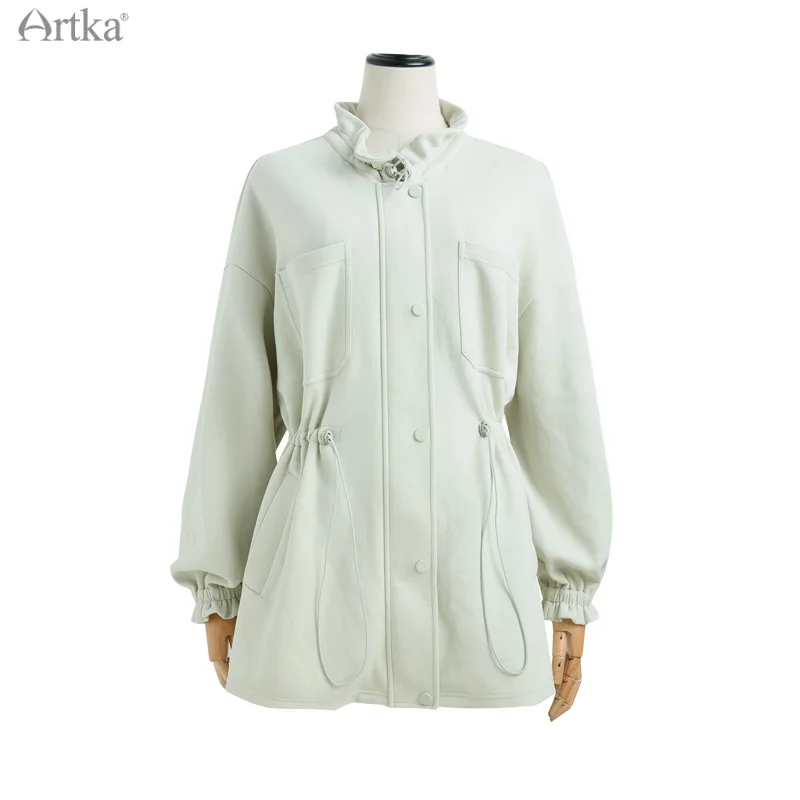 ARTKA 2021 Autumn New Women Suits Fashion Casual Ruffle Sweatshirt Coat 2 Piece Set Loose Elastic High Waist Shorts VA20013Q