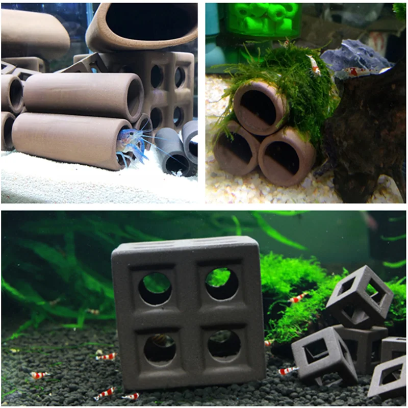 1 pcs Ceramic House Shelter Aquarium Decoration Small Fish Tank Shrimp Fish Hiding Cave Ornament Moss Grass Carrier Pot Decor