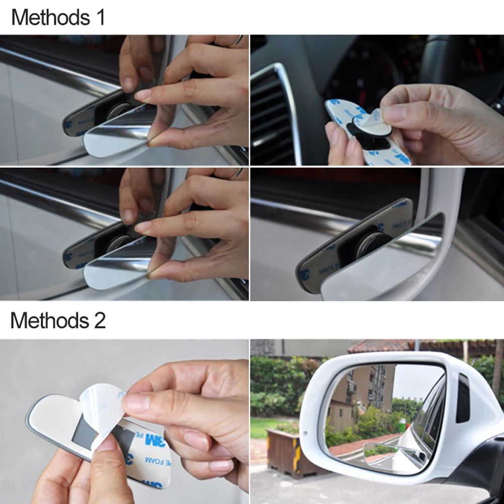 2 PCs Dead zone mirrors on regular car side mirrors, blind zone mirrors, optional mirrors without housing