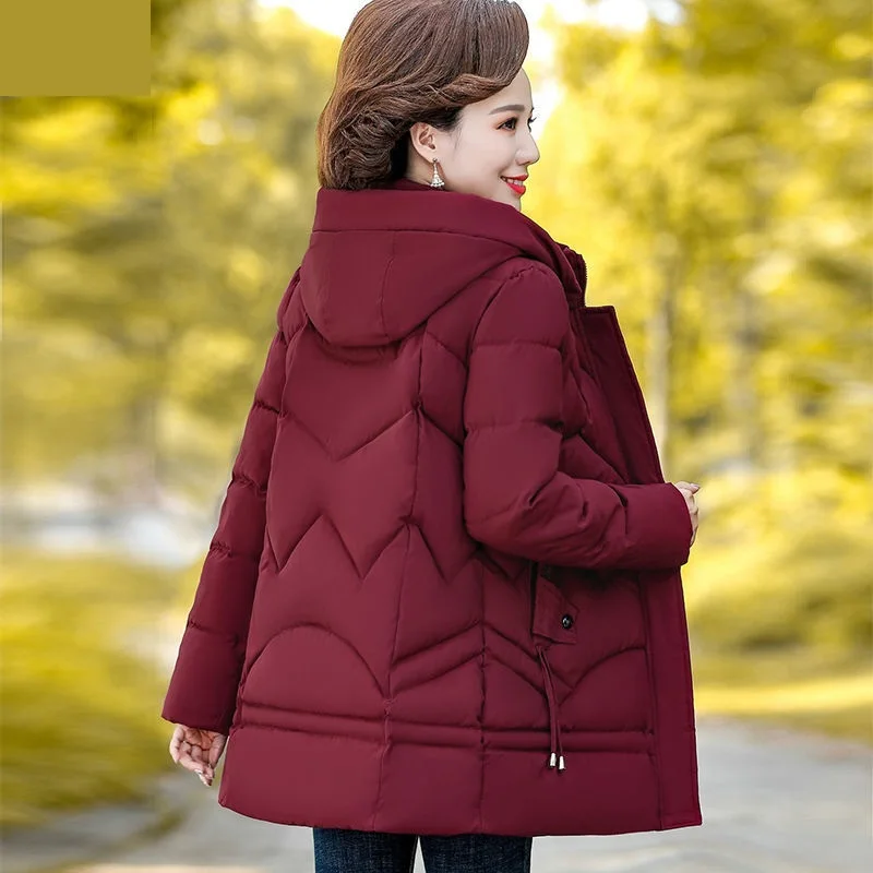 Winter Jacket Middle-aged mother\'s Clothing Hooded Parkas Loose Plus velvet Thick Winter Coat Female Warm Zipper Parka Outwear