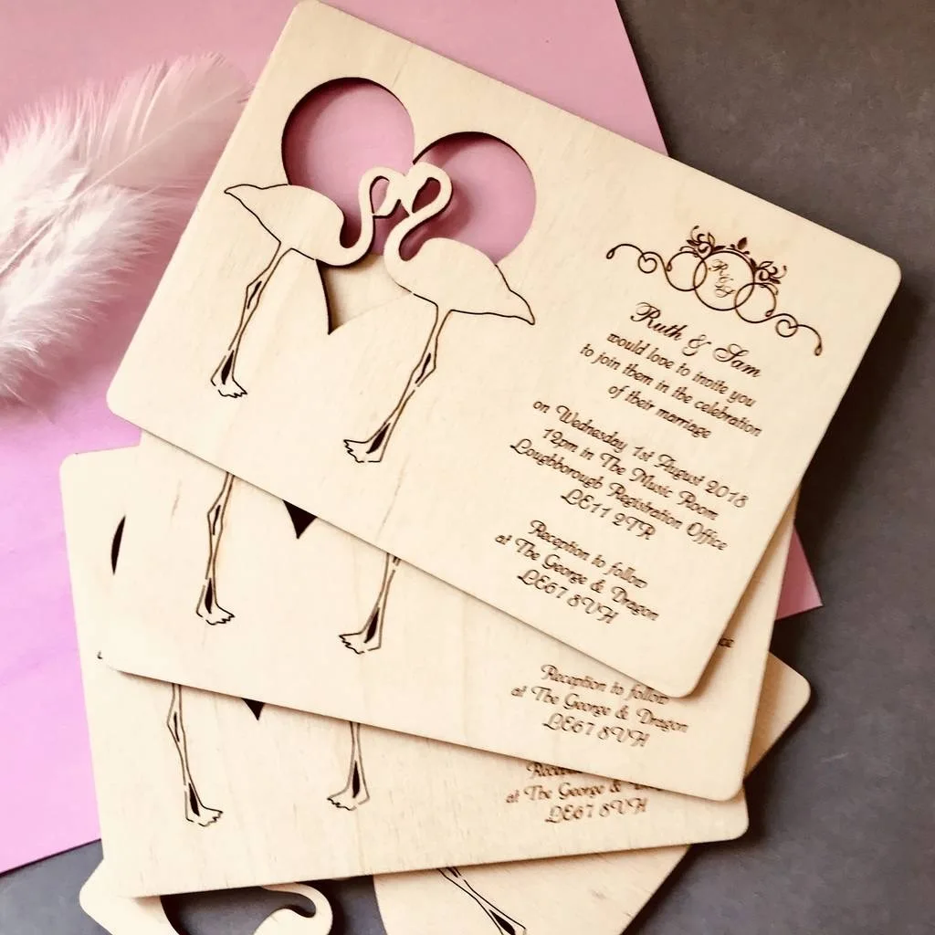 Flamingo wedding invitation,Personalized gift,Wooden invitation,Customized wedding decor party supplies