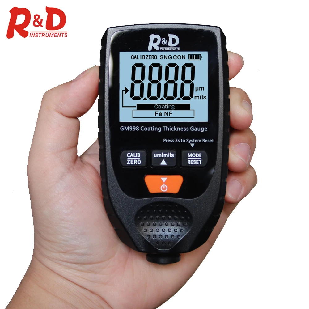 

R&D Car Paint Coating Thickness Gauge Car Paint Electroplate Metal Coating Thickness Tester Meter 0-1500um Fe & NFe Probe GM998