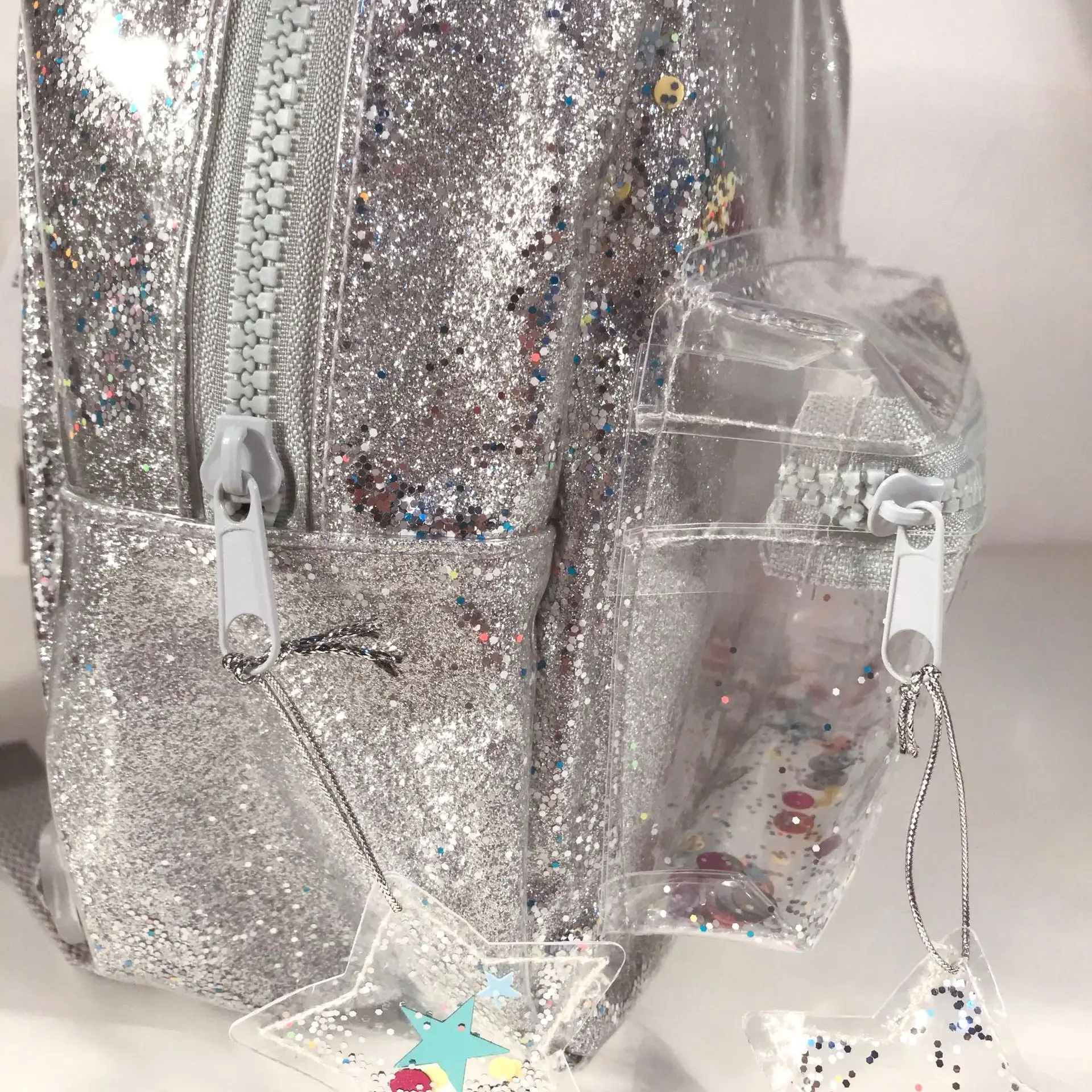 Silver cat ear glitter mini backpack ladies or cute children glitter glitter star pendant backpack