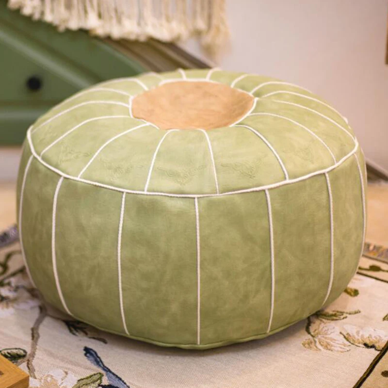 Moroccan Artificial PU Leather Cushion Cover Embroidery Craft Ottoman Footstool Case Living Room Decor Unstuffed Pouf Covers