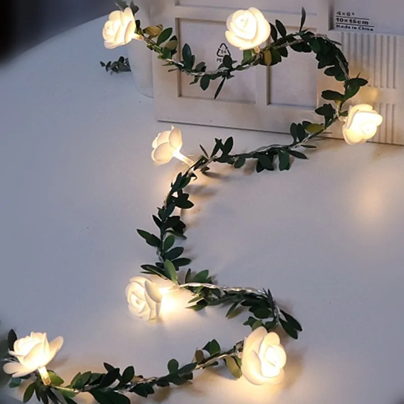 

Christmas Rose Flower Vine LED String Lights Battery Powered Fairy Lights Artificial Garland For Room Valentine's Day Decoration