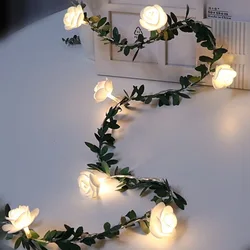 Christmas Rose Flower Vine LED String Lights Battery Powered Fairy Lights Artificial Garland For Room Valentine's Day Decoration