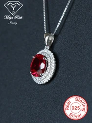 Lab Created Ruby Gemstone Pendant For Women Red 925 Sterling Silver Party Anniversary Gift Female Oval Shape Vintage Necklace