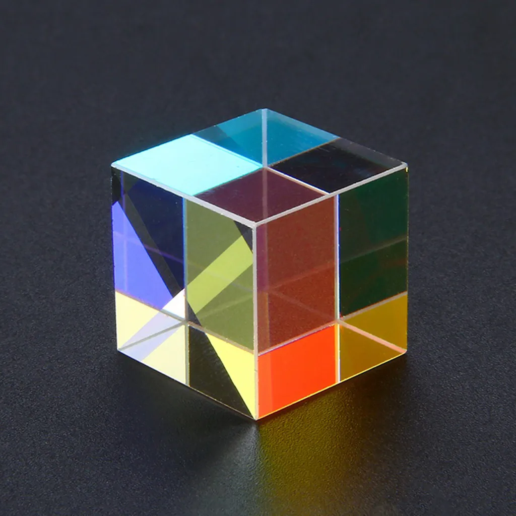 CMY Optic Prism Cube - Optical Glass Prism, RGB Dispersion Six-Sided Bright Light Combine Cube For Physics And Decoration