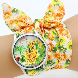 Shsby Design Ladies Flower Cloth Wristwatch Women Dress Watch High Quality Fabric Watch Sweet Girls Bracelet  Watch