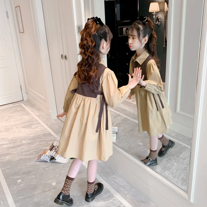 

Girl Gown Kids Baby Party Evening Dress 2021 Khaki Warm Plus Thicken Winter Autumn Cotton Plus Size Children Clothing