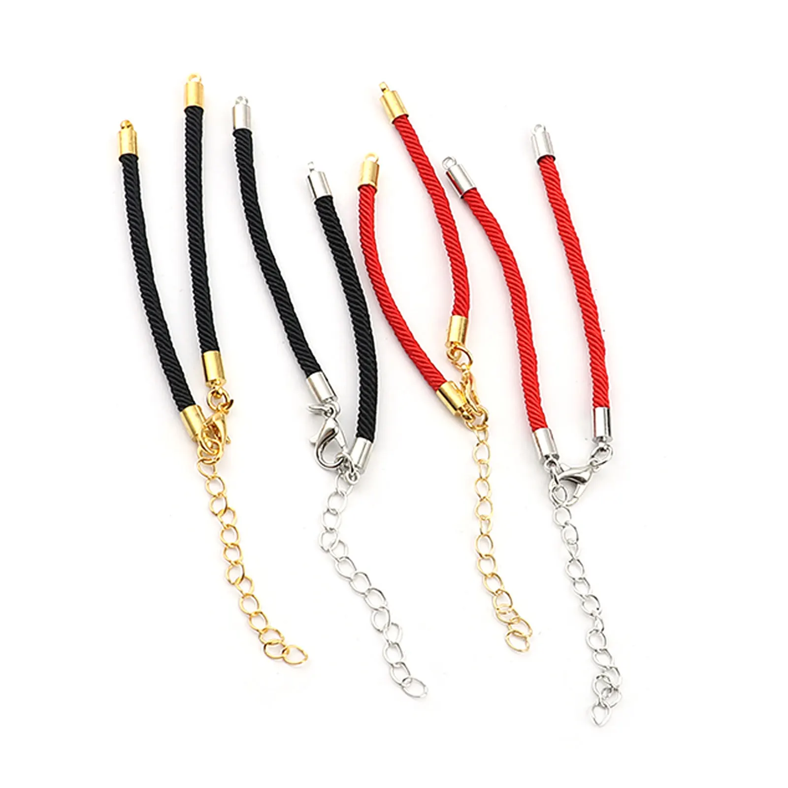 Black/Red Adjustable Polyamide Nylon Braiding Braided Bracelets Silver Color/Gold DIY Making Jewelry Findings 17cm Long, 10 PCs