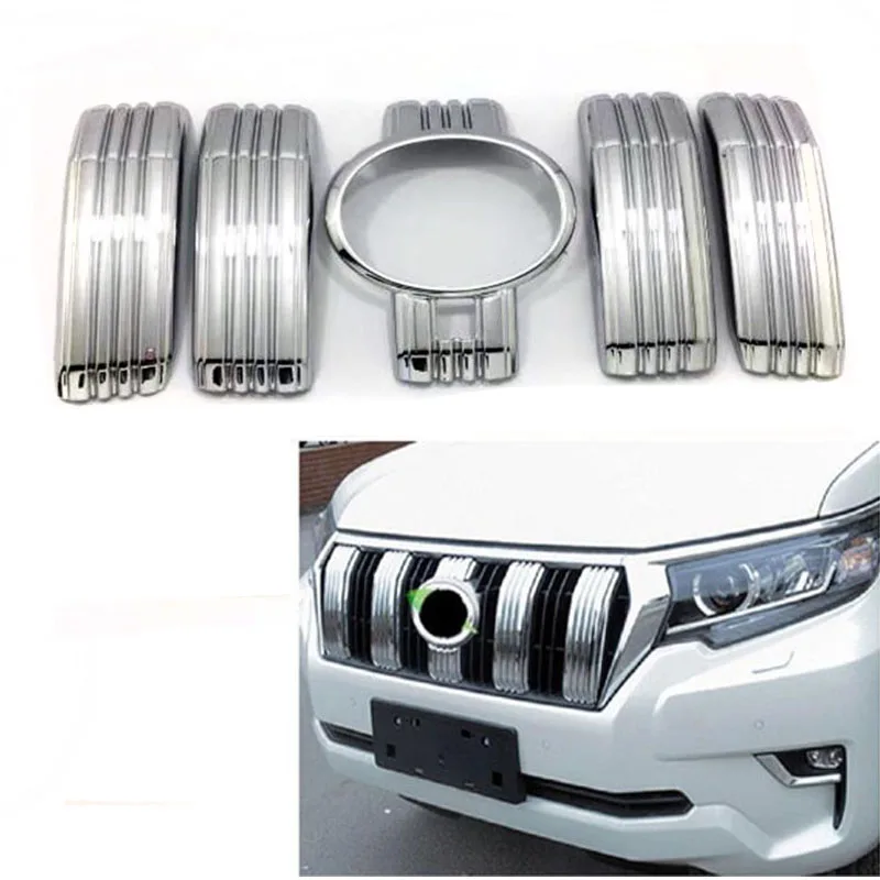 

ABS Chrome Front Grille Grill Net Cover Trim For Toyota Land Cruiser Prado 150 FJ150 2018 2019 Without Camera Hole Cover Trim