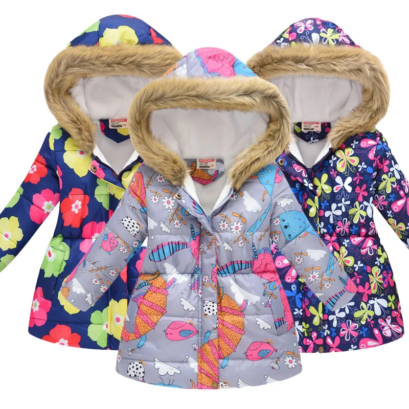 Baby Girls Jacket for Cold Winter Baby Warm Outerwear With Fake Fur Clothing Children Kids Snowsuit Cotton Padded Jacket Parka