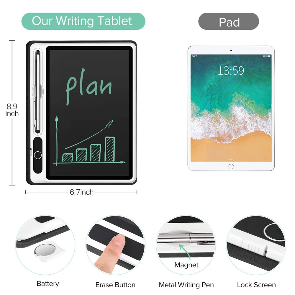 LCD Smart Handwriting Tablet 10.1inch Electronic Notepad With Faux Leather Case Drawing Board For Work and Study Multi-purpose