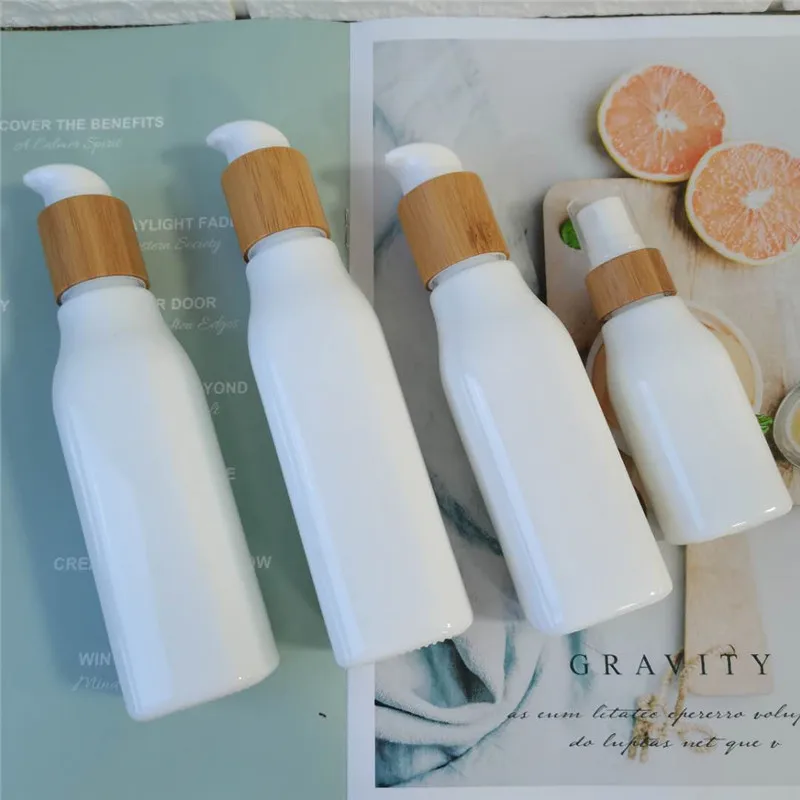 

travel cosmetic bottles 40ml 100ml 120ml white porcelain bottle containers bamboo empty bottles luxury cosmetic packaging