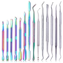 LILYCUTE Dual-ended Nail Cuticle Pusher Colorful Stainless Steel Iridescent Cuticle Dead Skin Remover UV Gel Nail Tools