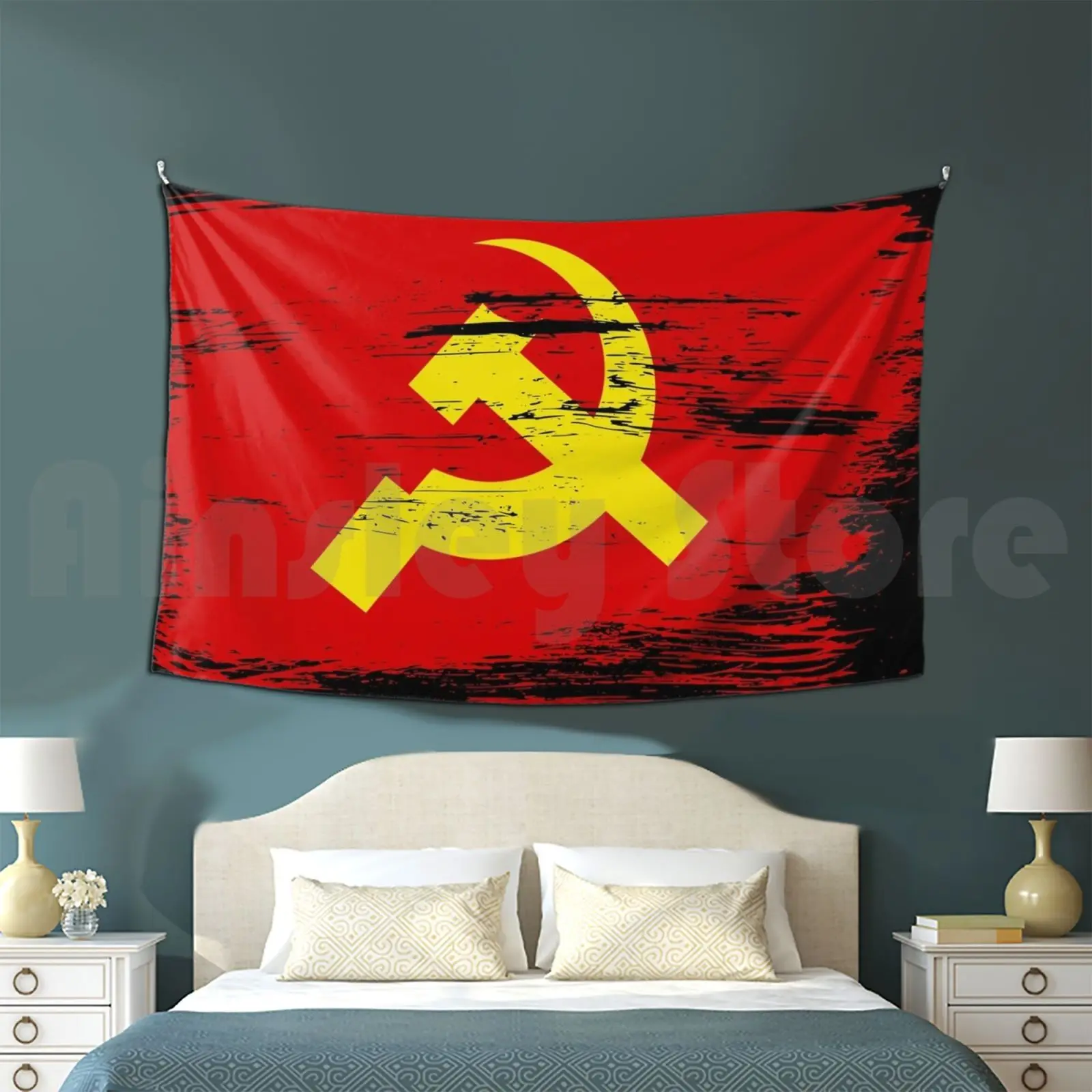 Ussr Flag Scuffed Hammer Sickle-Gift Idea Tapestry Background Wall Hanging Hammer Communism Ussr Russian Flag