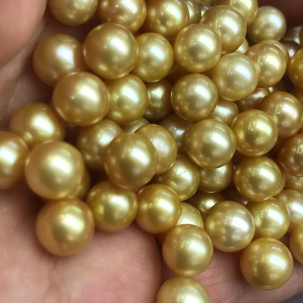 DIY PEARL BEADS,8-9 mm high luster perfect round GOLD  pearl,100% freshwater loose pearl,half or no hole