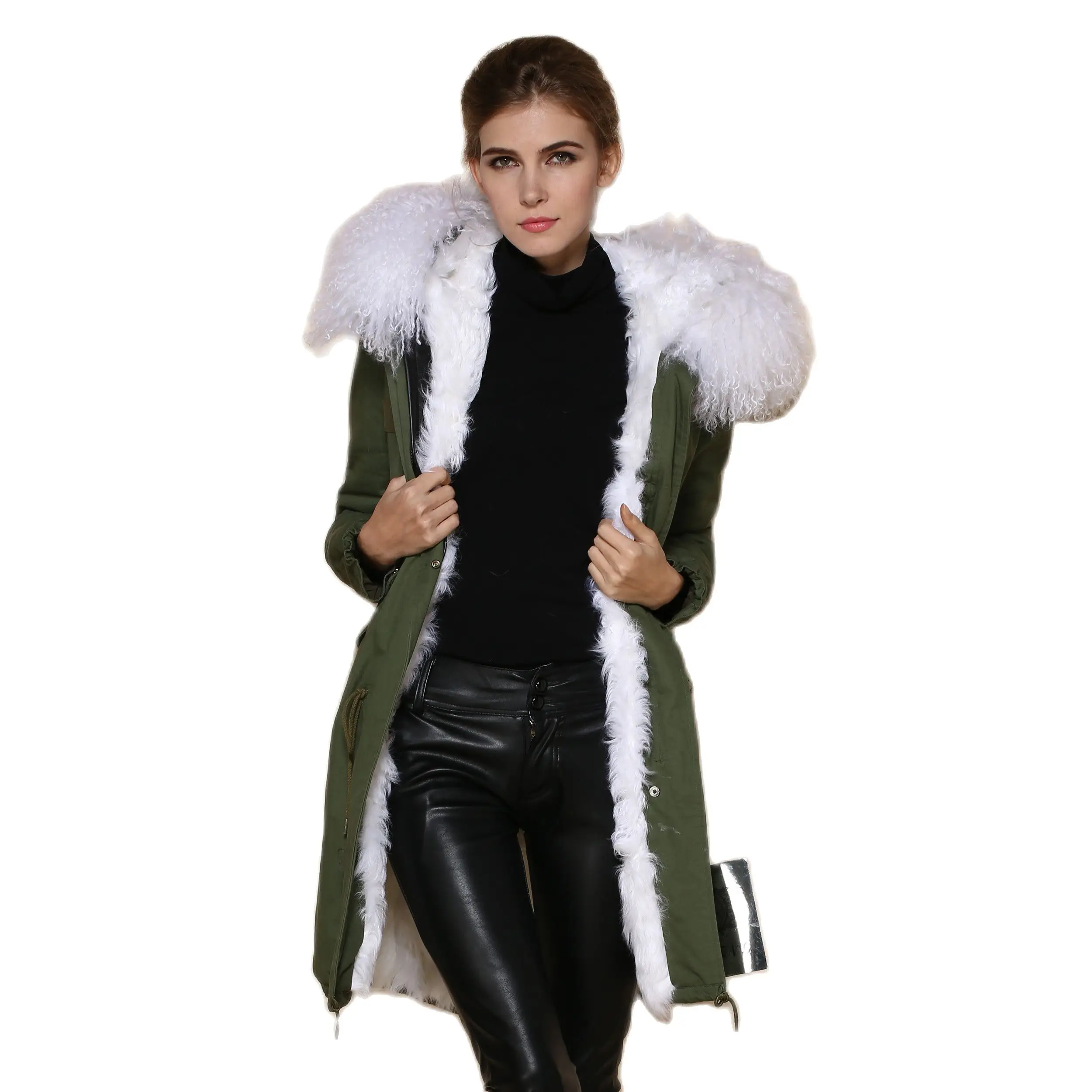 Hotest Warm Winter Coat Lamb Jacket Outwear Real Fur Lining First Grade Quality Real White Lamp Fur Parka Long Parka Coat MrMrs