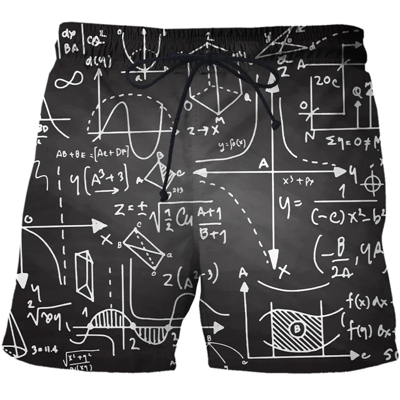 New Summer men's beach shorts 3d printing mathematical formula men's board shorts surfing fashion brand quick-drying beach pants