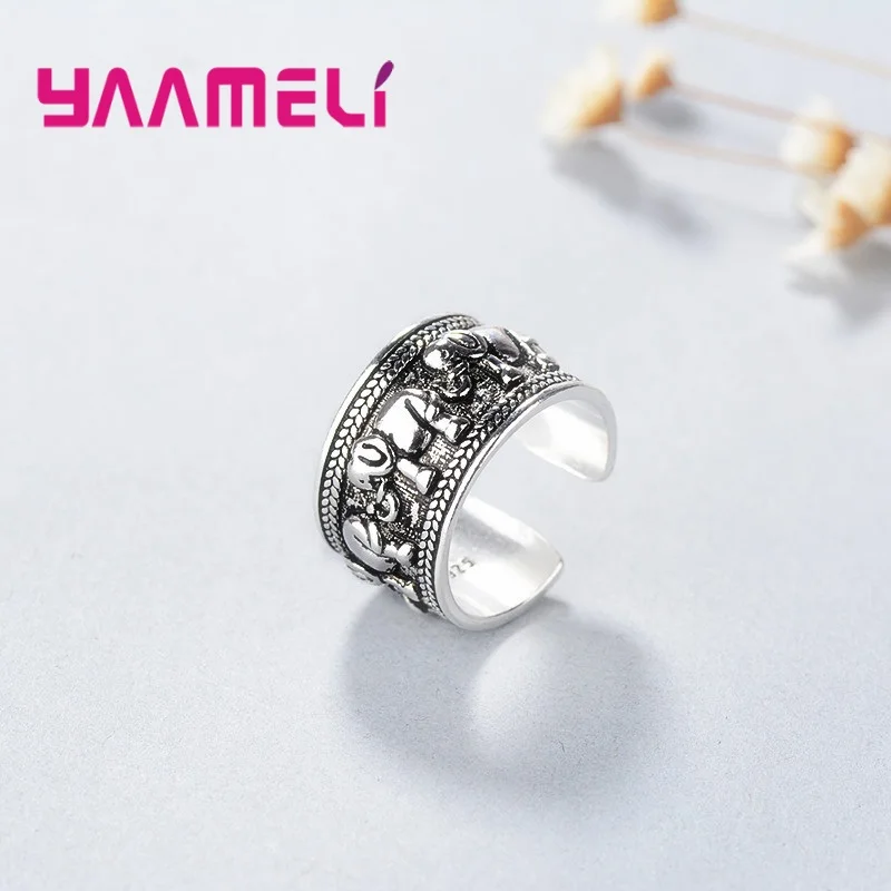 New Punk Tendy 925 Sterling Silver Ring Open Adjustable Vintage Engagement Elephant Shape Jewelry for Men Women Party