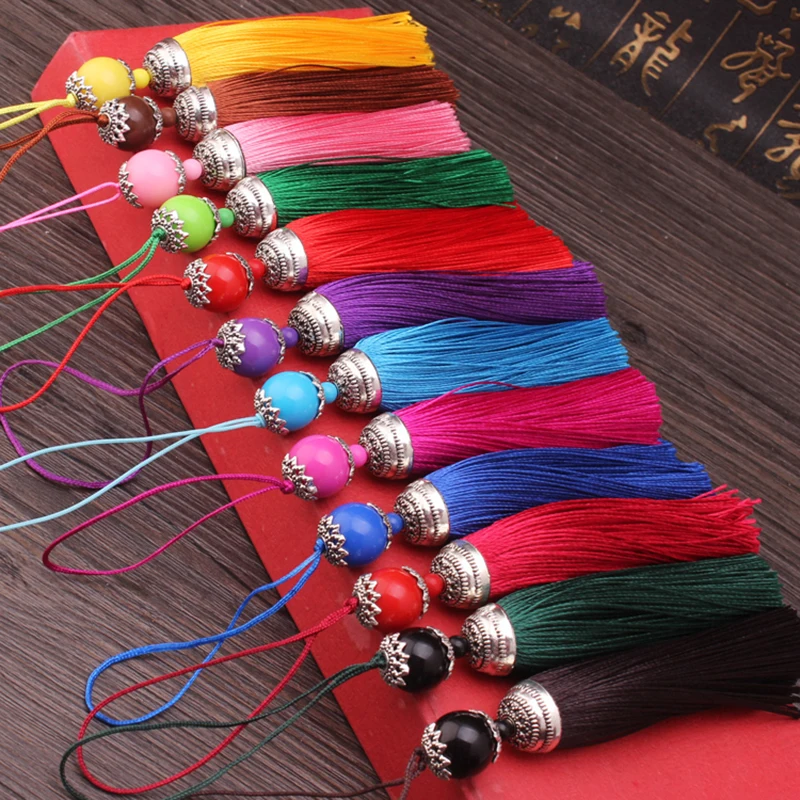 2pcs/lot Silk Tassel Fringe Brush Sling Tassels Trim With Beads Pendant For Sew Curtains Jewelry Accessories DIY Wedding Decor