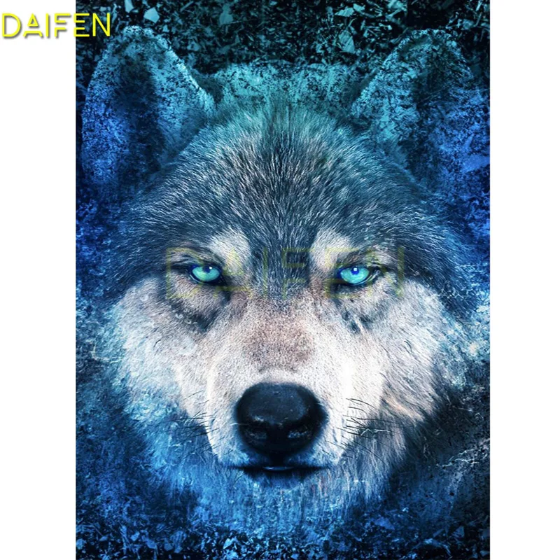 Full Square Diamond embroidery Cross stitch Blue wolf animal 5D DIY Diamond painting leopard Full Round Diamond mosaic doggy