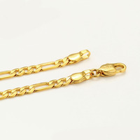 MxGxFam ( 50 cm x 4 mm ) Figaro Chain Necklaces 3:1 For Men Women 24 k Pure Gold Plated Fashion Jewelry XP European Style
