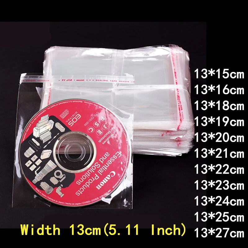 

200pcs 13cm Wide CD Transparent Self Adhesive Bag Jewelry Plastic Bags Wedding Party Opp Gift Bag Compact Disc Home Decoration