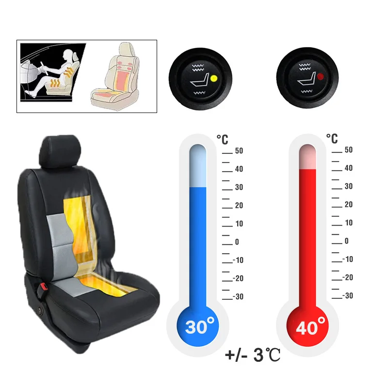 Built-in Car Seat Heater Fit 2 Seats 12V Carbon Fiber Seat Heating Pad High/low Temperature Adjustable Round Switch Controller