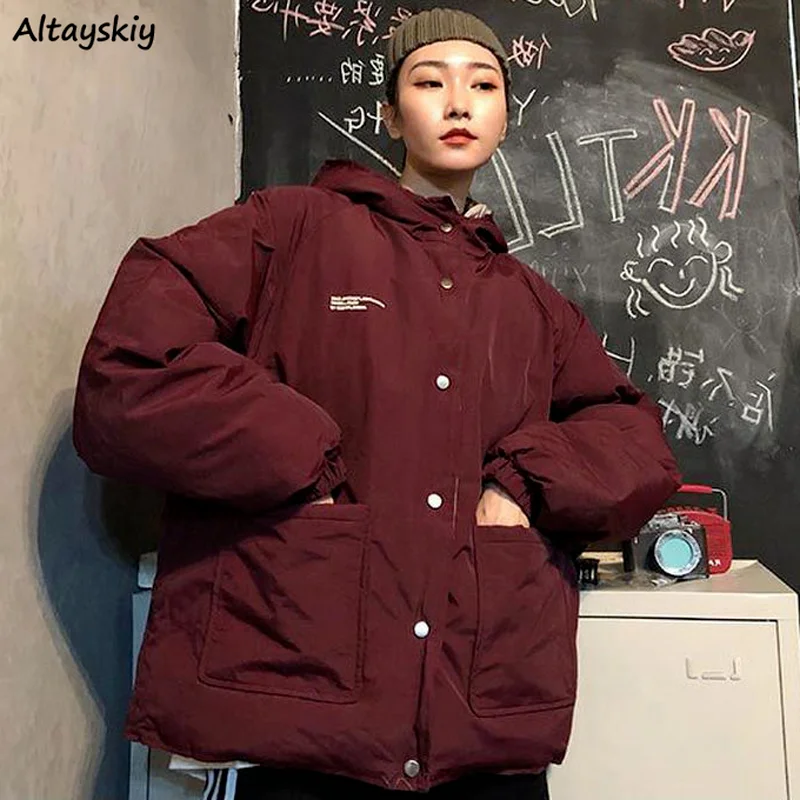 

Parkas Women Double Side Wear Fashion Design Winter Chic Loose Lady Thicker Hooded Ulzzang Single Breasted Mujer Ropa Streetwear