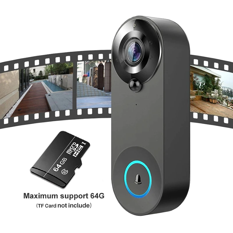 FHD WiFi Video Doorbell 1080P Two Way Audio Wide Angle Peephole PIR Motion Detection Tuya App Wireless Home Security Door Viewer